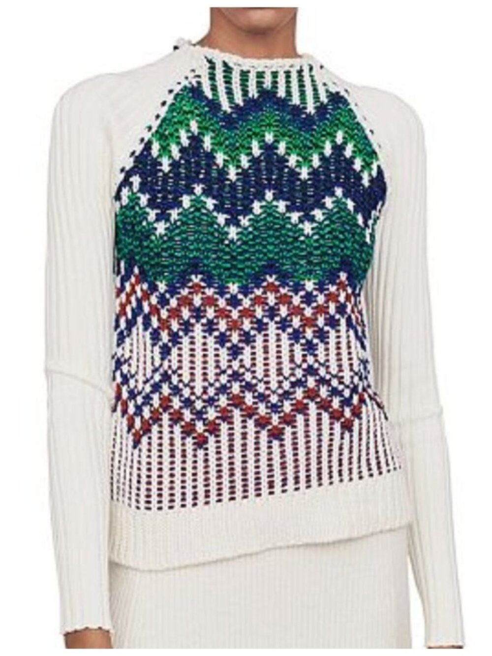 MAJE Fair Isle Sweater Mimi Zig Zag Cream Ribbed Apres Ski Cabin Wool Blend